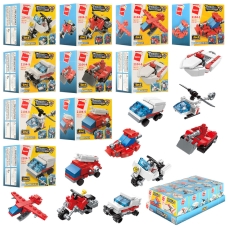 Конструктор Qman 2104 3в1, транспорт, від 30 деталей, в корці, 10 шт (10 видів) в дисплеї, 15,5-7,5-24,5см