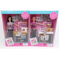 Лялька "Модельєр" JX200-84 2 види, стіл, швейна машинка, аксесуари, кор.35*24*8см