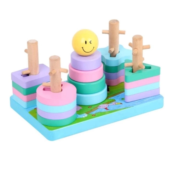 Деревянный игровой набор геосортер, пирамида MD 2112: разнообразие форм и цветов