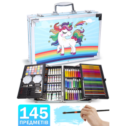 Набор для рисования и творчества в чемоданчике юного художника детский Play Okay 145 предметов 3488 Синий Единорог