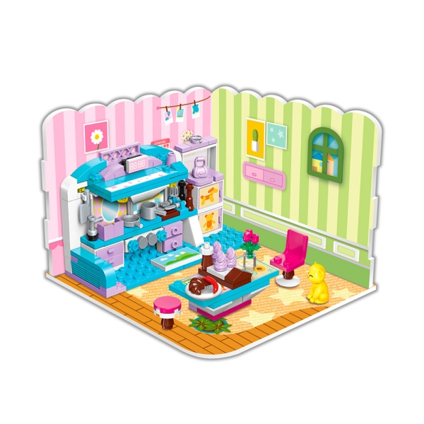 Конструктор Qman 3в1: Комната для девочки (гостиная, кухня, спальня) 194 детали 4801