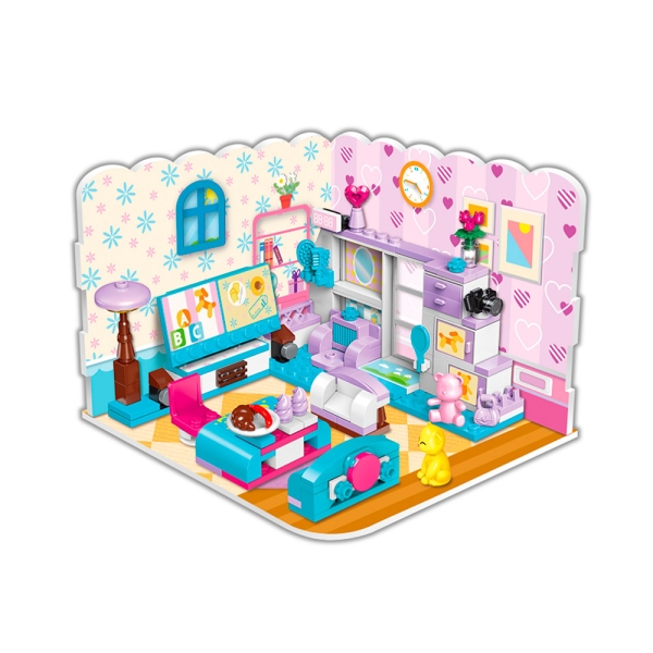 Конструктор Qman 3в1: Комната для девочки (гостиная, кухня, спальня) 194 детали 4801