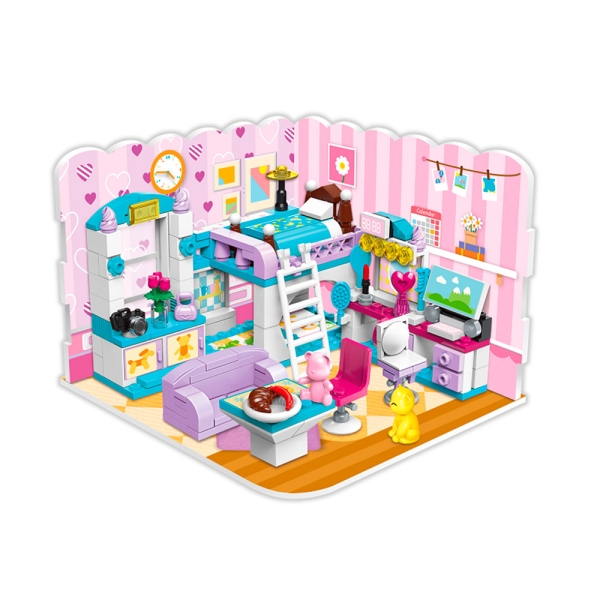 Конструктор Qman 3в1: Комната для девочки (гостиная, кухня, спальня) 194 детали 4801