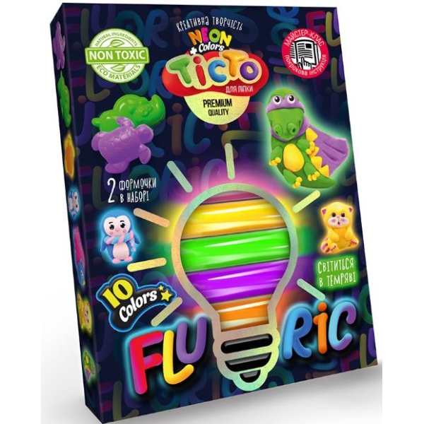 Тісто для ліпки "FLUORIC" — коробка 10 кольорів (укр), артикул /16