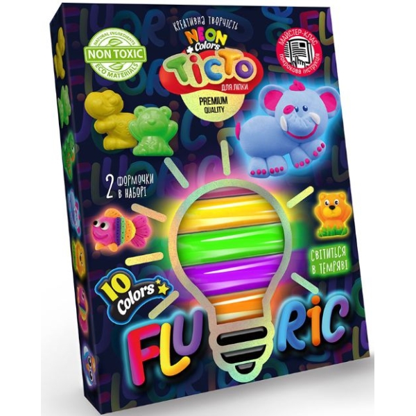 Тісто для ліпки "FLUORIC" — коробка 10 кольорів (укр), артикул /16