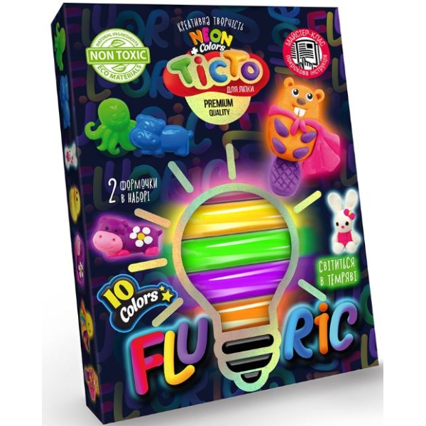 Тісто для ліпки "FLUORIC" — коробка 10 кольорів (укр), артикул /16