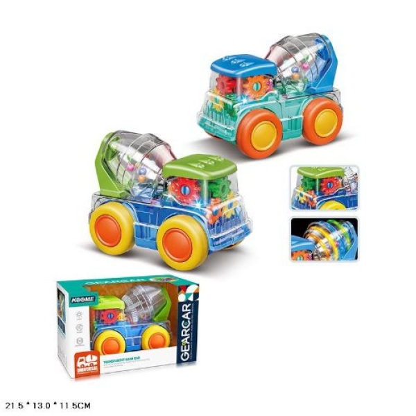 Машинка музична M03-A з прозорим корпусом та кольоровими внутрішніми деталями, мікс із 2 кольорів, у коробці розміром 21,5×13×11,5 см