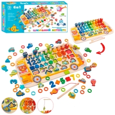 Сортер деревянный Монтессори с вкладышами 6в1, развивающая игрушка для малышей "Магнитная рыбалка" MD1949