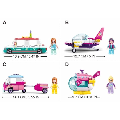 Комплект конструкторів Sluban Girls Dream M38-B0921ABCD серія Транспорт, 4 в 1 (461 деталь)