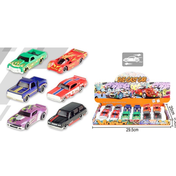 Машина 6664-12D (8см) метал, 6 видів, 12шт в дисплеї 29,5-20-3,5см