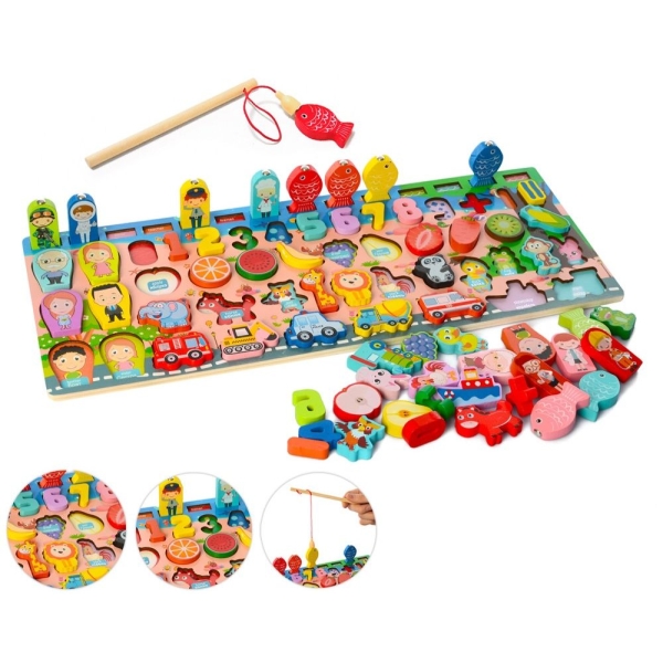 Сортер Монтессори с вкладышами и магнитной рыбалкой - развивающая игрушка MD2901