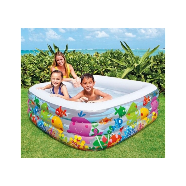 Детский надувной квадратный бассейн 159x159x50 см, 340 л, Intex "Аквариум", от 3 лет 57471 NP