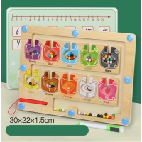 Дерев'яна магнітна гра C66171 (40) кульки, магнітна паличка, маркер “пиши-витирай”, шаблони для прикладів, в коробці