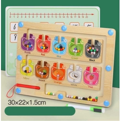 Дерев'яна магнітна гра C66171 (40) кульки, магнітна паличка, маркер “пиши-витирай”, шаблони для прикладів, в коробці