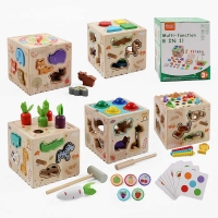 Дерев’яний логічний куб 8в1 C73230: Магнітна риболовля, сортер, морквини, молоточок