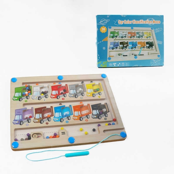Дерев'яна магнітна гра F 43628 (40) сортер, цифри, кольори, стилус, в коробці