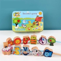 Дерев’яна шнурівка С 74546 (120) тематичні дерев'яні фігурки, шнурок з дерев’яним краєм, в боксі