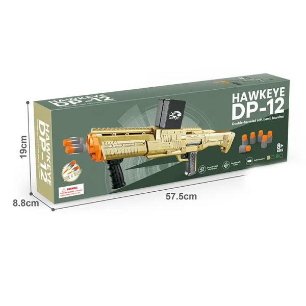 Игрушечный двуствольный автомат гранатомёт с мягкими пулями HAWKEYE DP-12 (WJ-610) ЖЁЛТЫЙ