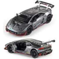 Машинка металлическая Kinsmart 1:36 Lamborghini Huracan LP620-2 KT5389W инерционная, дверь открывается / Серый