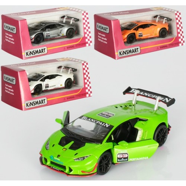 Машинка металлическая Kinsmart 1:36 Lamborghini Huracan LP620-2 KT5389W инерционная, дверь открывается / Серый