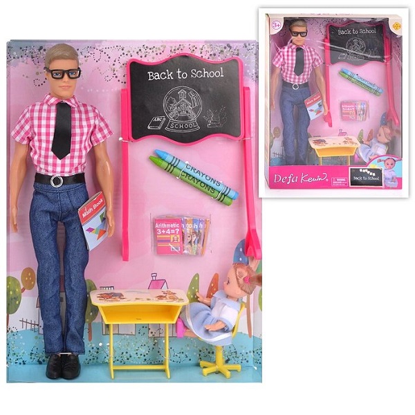 Игровой набор Кукла Defa Kevin Учитель и ученица на уроке, 30 см - бело-розовая рубашка, игровые предметы