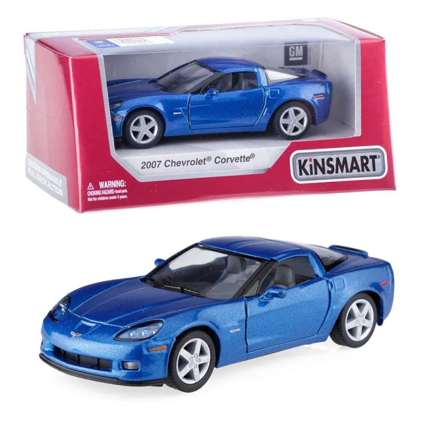 Металлическая инерционная машинка Kinsmart 1:36 Chevrolet Corvette Z06 с открывающимися дверями, синяя KT5320W