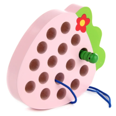 Развивающая Деревянная игрушка Монтессори Головоломка-шнуровка Клубничка с червячком MD1228