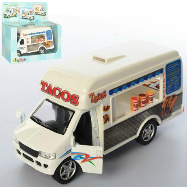 Металлическая машинка Kinsmart 1:36 Kinsfun Фургон кафе Tacos Truck KS 5255 W инерционная, открывающиеся двери / Белый