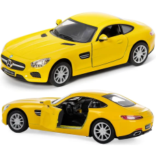 Металлическая модель машины Kinsmart 1:36 Mercedes-AMG GT с инерционным механизмом, открывающимися дверями KT5388W / Желтый