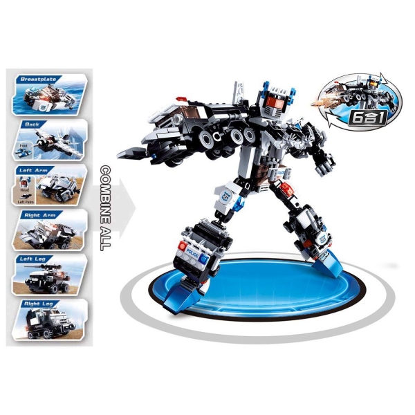 Конструктор-трансформер Sluban M38-B0635 Поліція 6в1 (Дисплей 6 шт., 384 деталі)