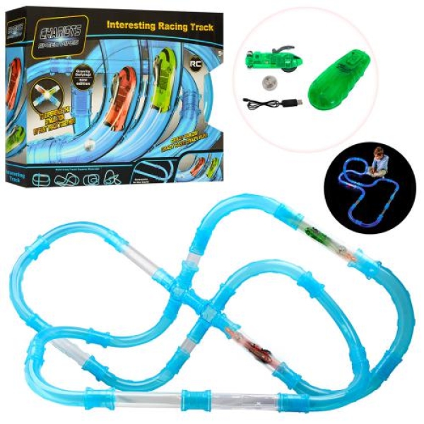Трек 022-1 р/в, акум, трубчастий, машинки (акум), 2св, світло, USB зар, 72 дет, в кор-ці 54-40-10 см