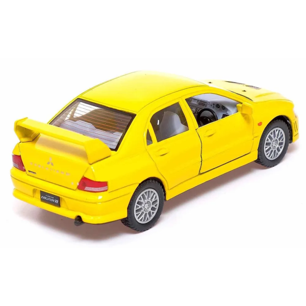 Машинка металлическая Kinsmart 1:36 "Mitsubishi Lancer Evolution VII" KT5052W инерционная, дверь открывается / Желтый