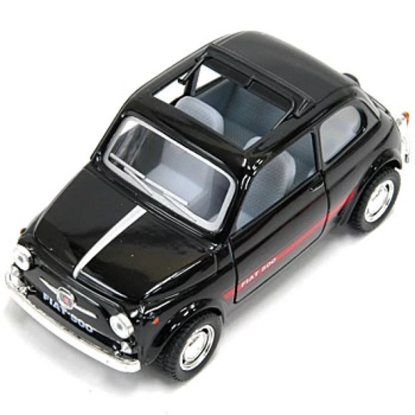Машинка металлическая Kinsmart 1:24 Fiat 500 1957 инерционная, двери открываются, черная, KT5004W