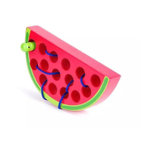 Развивающая Деревянная игрушка Монтессори Головоломка-шнуровка Арбуз с червячком MD1228