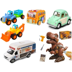 Дитячий ігровий набір: комплект із 5 різних машинок і багатофункціонального конструктора у вигляді Тиранозавра (1347)
