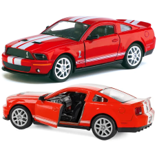 Машинка металевая Kinsmart 1:38 Ford Mustang Shelby GT500 2007 KT5310W инерционная, двери открываются / Красно-белый