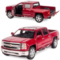 Металлическая машинка Kinsmart 1:46 2014 Chevrolet Silverado инерционная, открываются двери и багажник KT5381W / Бордовый