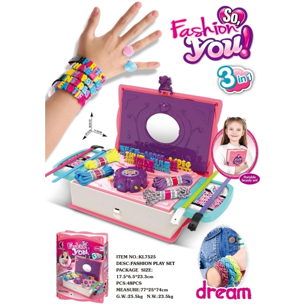 Набор для творчества KL7525-A 3в1, основа для браслетов, нитки, буквы (английские), шнурки, наклейки