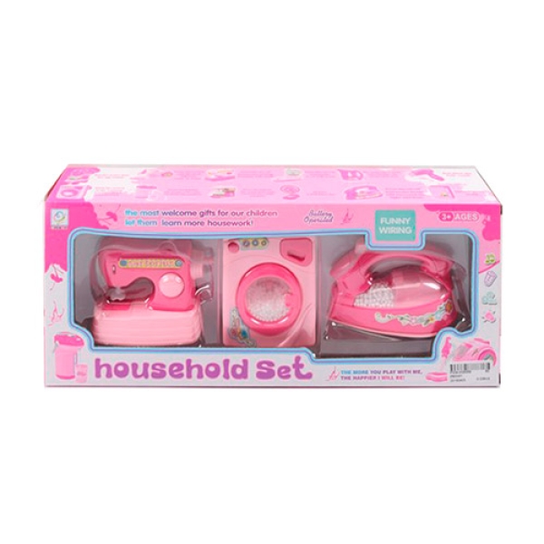 Набір побутової техніки ZM3301: швейна/пральна машинка, праска, пінопластові кульки, світло, на батареї; в коробці 39-16-8 см