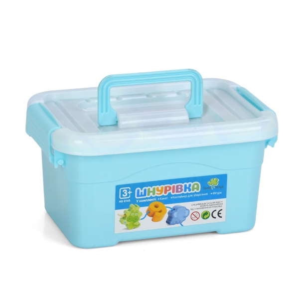 Дерев'яна іграшка Шнурівка MD 0145 у контейнері: овочі, фрукти, транспорт