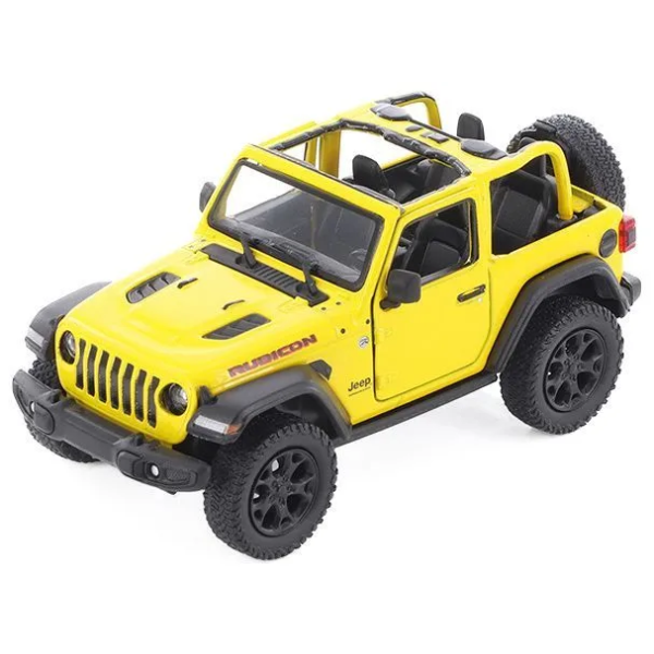 Машинка металлическая Kinsmart 1:34 2018 Jeep Wrangler KT5412WA инерционная, дверь открывается — Желтый с открытым верхом