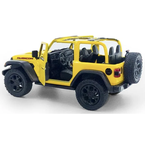Машинка металлическая Kinsmart 1:34 2018 Jeep Wrangler KT5412WA инерционная, дверь открывается — Желтый с открытым верхом