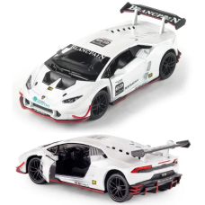 Машинка металлическая Kinsmart 1:36 Lamborghini Huracan LP620-2 KT5389W инерционная, дверь открывается / Белый