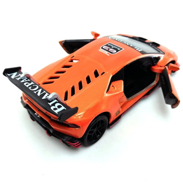Машинка металлическая Kinsmart 1:36 Lamborghini Huracan LP620-2 KT5389W инерционная, дверь открывается / Оранжевая