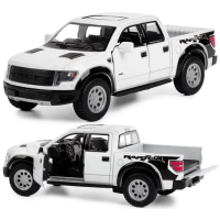 Машинка металлическая Kinsmart 1:46 2013 Ford F-150 SVT Raptor SuperCrew KT5365W инерционная, дверь открывается / Белый