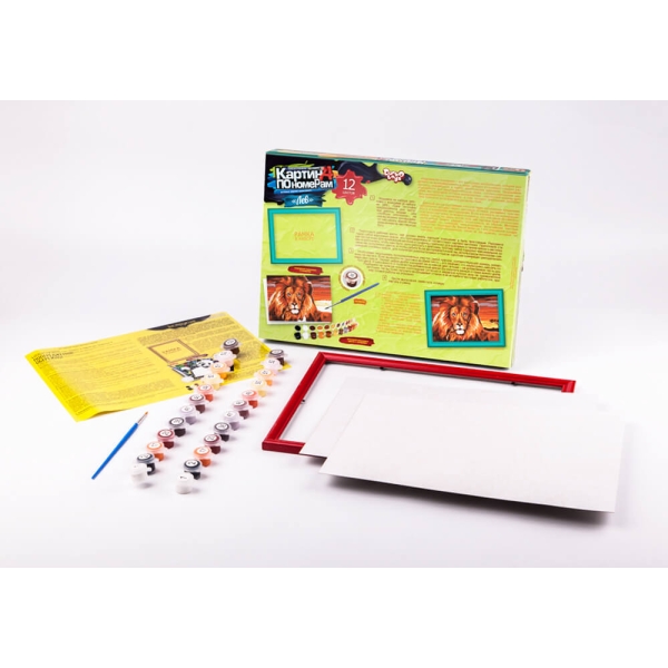 Картина по номерам 32x23 см 'Лев' с рамкой, краски и кисточка (KN-01-07)