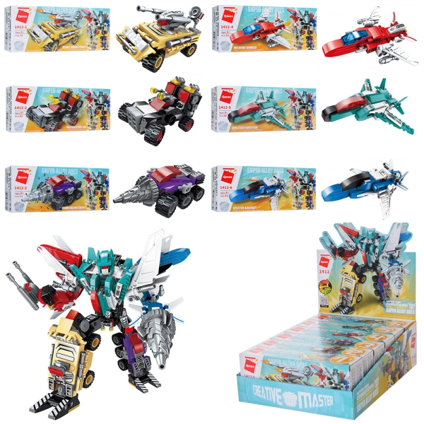 Детский Конструктор 1412 транспорт, от 71 дет, 6 шт (6 видов) в дисплее 22-10-29 см (Цена за дисплей)