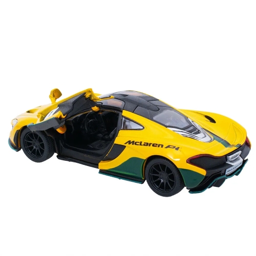 Металлическая машинка Kinsmart 1:36 McLaren P1 инерционная, жёлтая с принтом, KT5393WF