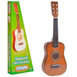 Дерев'яна дитяча гітара, 6 струн, з медіатором, налаштовується (1370) Коричнева