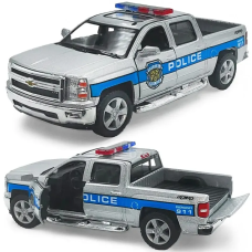 Металлическая инерционная машинка Kinsmart 1:46 2014 Chevrolet Silverado Police, открываются двери и багажник KT5381WPR